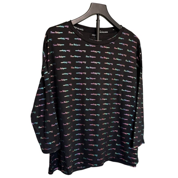 True Religion Brushed Jersey Logo Long Sleeve Top Medium New - Picture 2 of 9